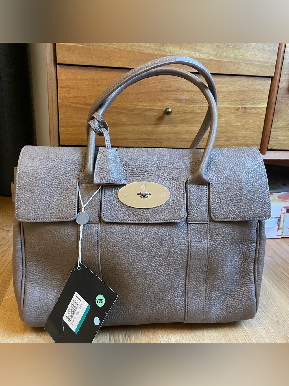 Mulberry Pebbled Leather Tote in Taupe